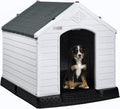 LEMBERI Durable Waterproof Plastic Dog House for Small to Large Sized Dogs, Indoor Outdoor Doghouse Puppy Shelter with Elevated Floor, Easy to Assemble (Gray, 39" L x 35" W x 37.4" H)