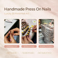 Luxury Handmade Press on Nails - Long Square White French Tips Press on Nail with Almond 3D Rhinestones, Flowers & Butterflies, Acrylic Multi-Layer Gel False Nails for Women (10Pcs Size M)