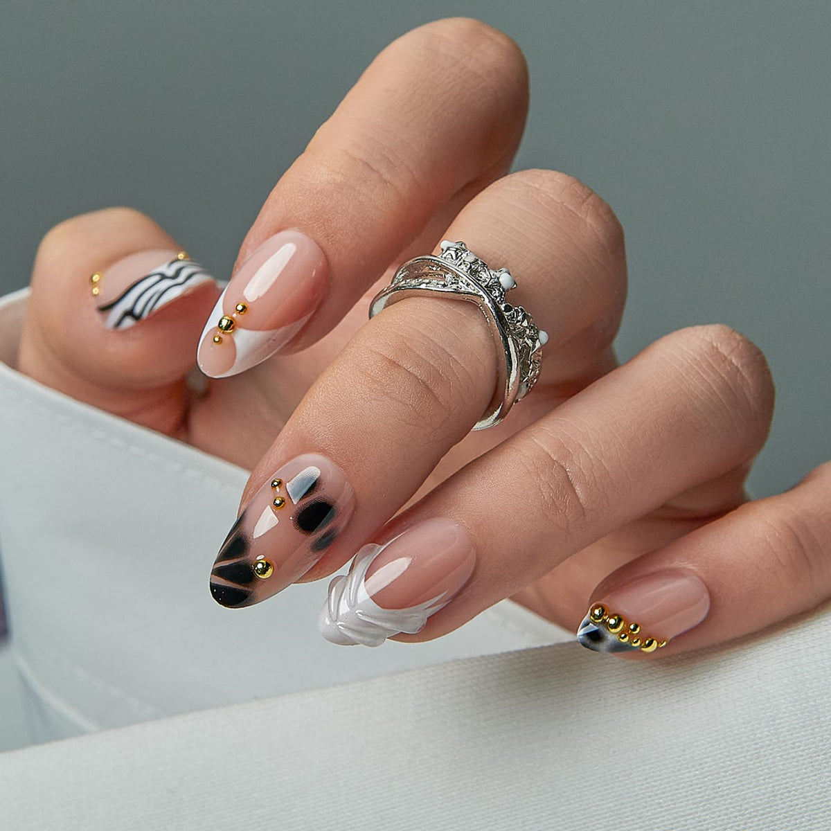 CurvLife Milky White Square Press on Nails Short, Soft Gel Fake Nails with Clean Nude Apricot Design Full Cover False Nails Glossy Nude Glue on Nails Artificial Stick on Nails for Women