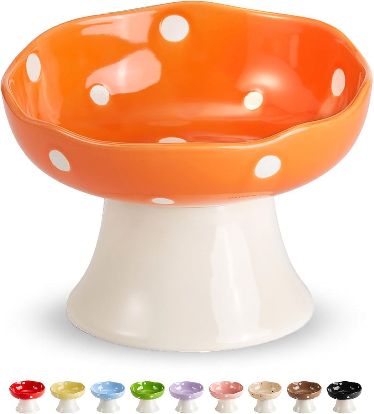 Orange Mushroom Cat Bowl, Elevated Ceramic Bowl for Cats