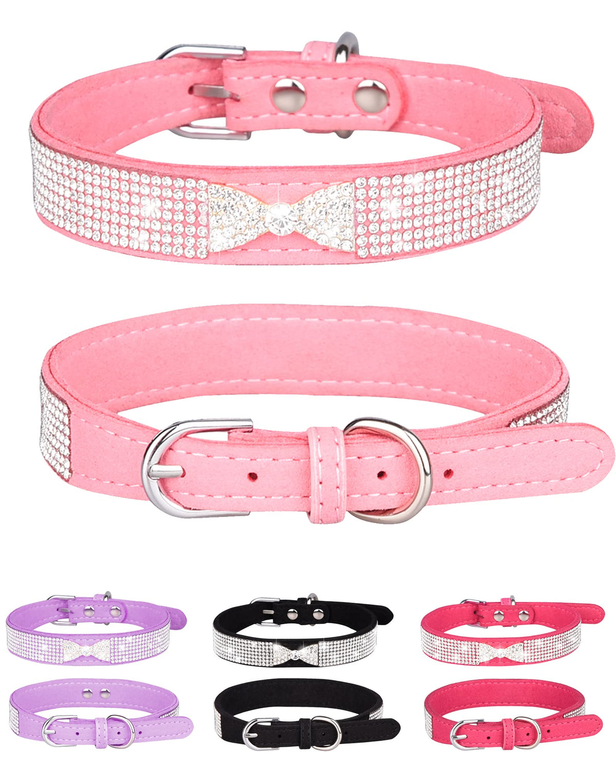 Bling Dog Collar for Small Medium Large Dogs, Crown Rhinestone Dog Collars for Girl and boy Dog, Diamond Puppy Collars, Adjustable Leather Suede SOFE Cat Collar (S(10.6"-13"/27CM-33CM), Pink)