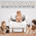 PARUUNTYS Self Cleaning Litter Box,Open Top Automatic Litter Box with App Control for Multiple Cats, Safety Sensors Protection, Odor Control Includes 2 roll Liners,Large Waste Bin, Cream White