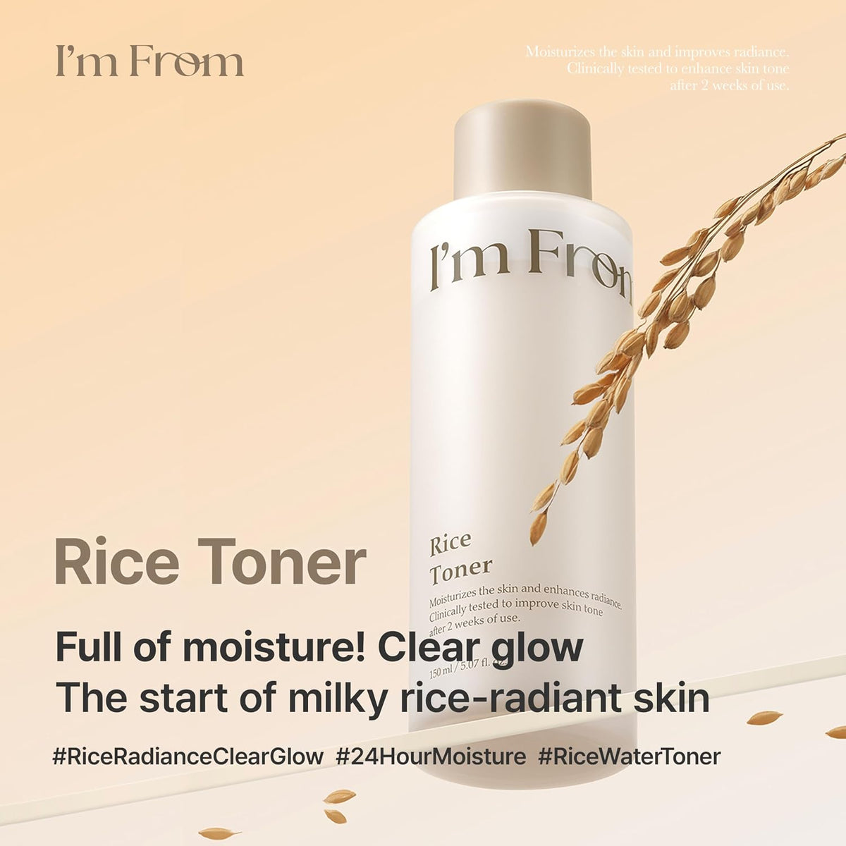 I'm From Rice Toner, Korea Glow Milky Rice Toner, niacinamide, Glass&Dewy, Hydration, Calming, All Skin Types, Korean Skin Care 5.07fl.oz