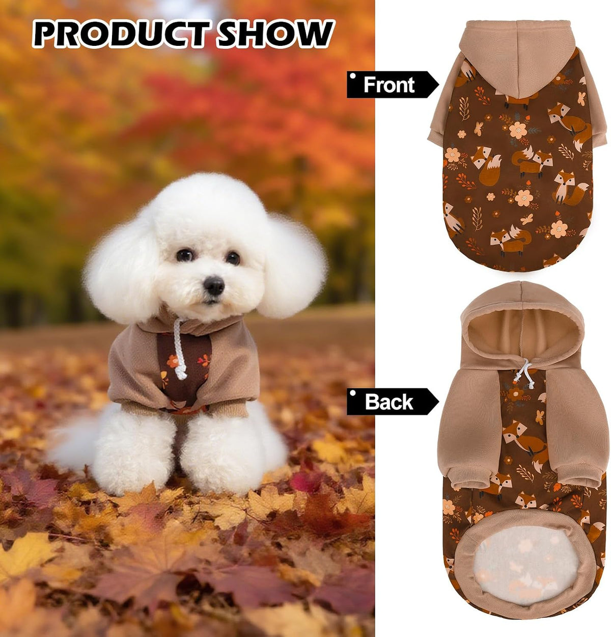 EXPAWLORER Fall Dog Hoodie,Soft Dog Sweater,Winter Autumn Fleece Sweatshirt with Pattern,Pet Clothes Outfits for Puppy,Cat, Small Medium Large Dogs