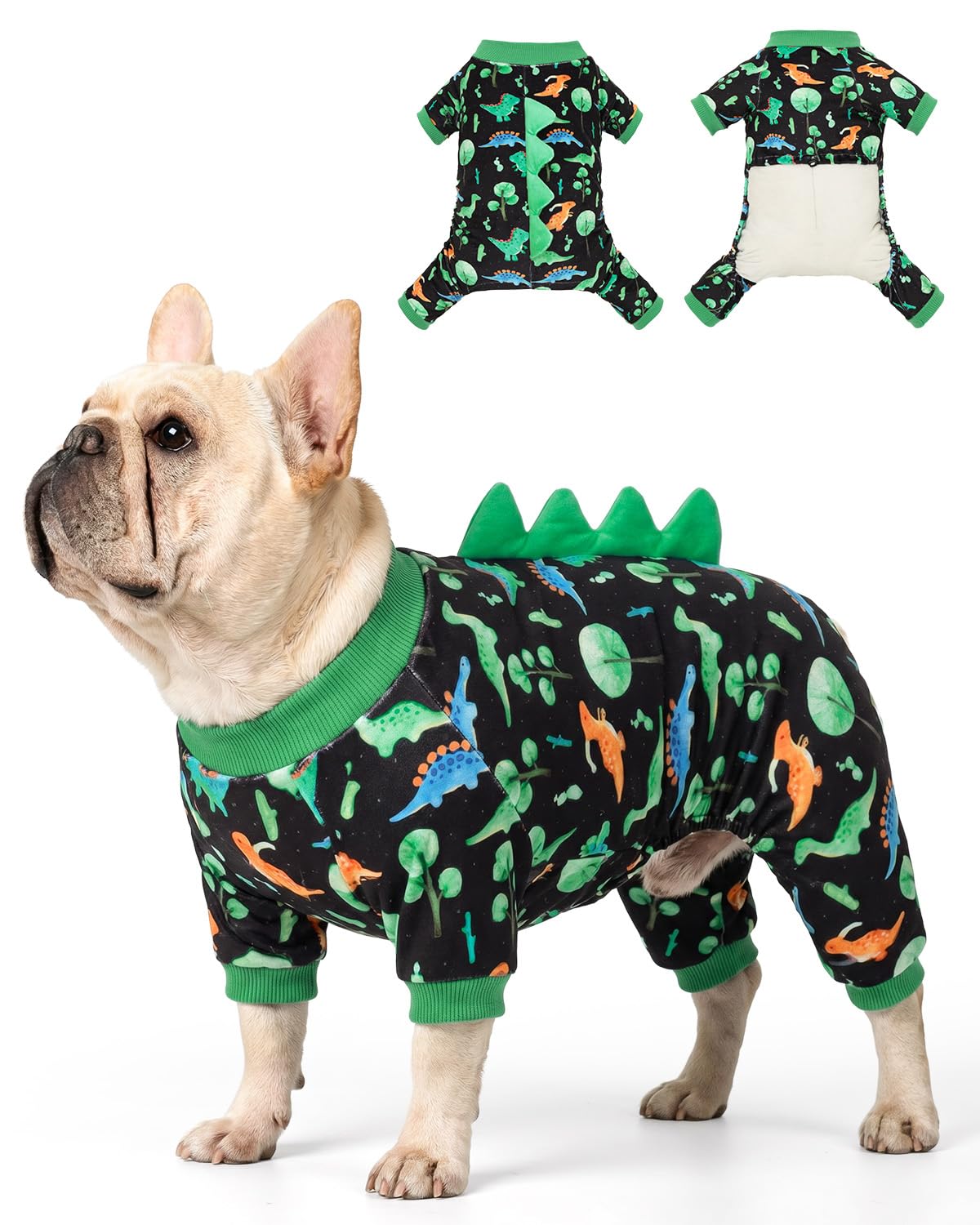 CuteBone Dinosaur Costume Dog Pajamas, Stretchy Spandex Crystal Velvet Sleepwear Coat for Small Dogs, Soft & Warm Pet Outfit Clothes for Cold Weather, Cozy Pullover Design COSP05XXL