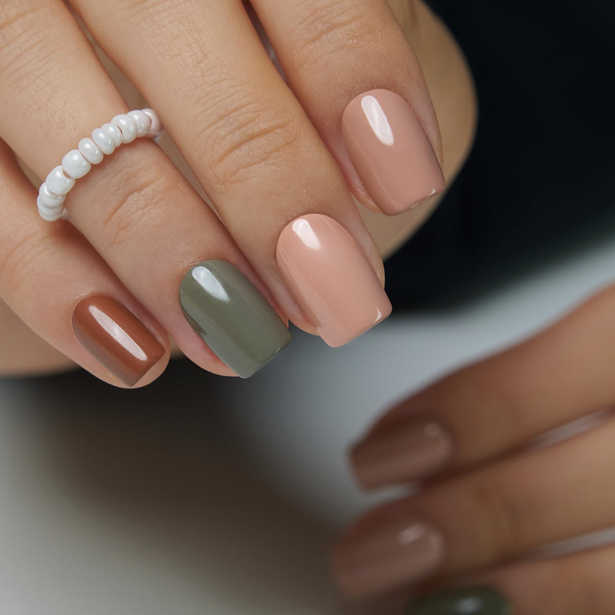 CurvLife Milky White Square Press on Nails Short, Soft Gel Fake Nails with Clean Nude Apricot Design Full Cover False Nails Glossy Nude Glue on Nails Artificial Stick on Nails for Women