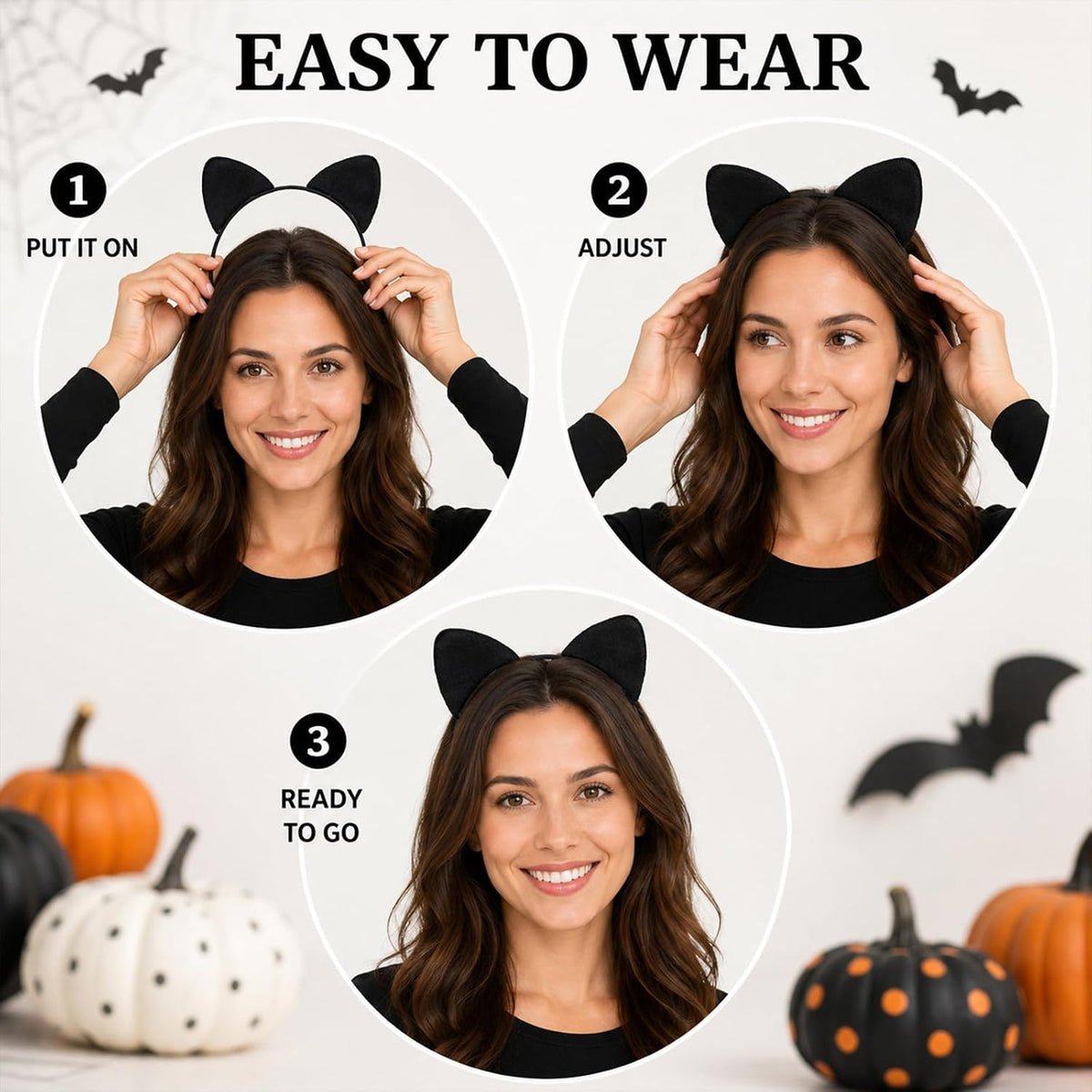 Cat Ears Headband for Women, Soft Plush Halloween Costume Accessory