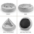 JOEJOY Small Dog Bed Cat Bed with Hooded Blanket, Cozy Cuddler Luxury Puppy Pet Bed, Donut Round Calming Anti-Anxiety Dog Burrow Cave Bed - Anti-Slip Bottom and Machine Washable 23 inch