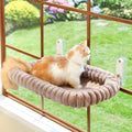 Zakkart SnugCloud Foldable Cat Window Perch - Cordless, Ultra Soft Machine Washable Bed with 4-Sided Bolster, Metal Frame - Window Hammock for Large Cats and Kittens (Cream White, Medium)