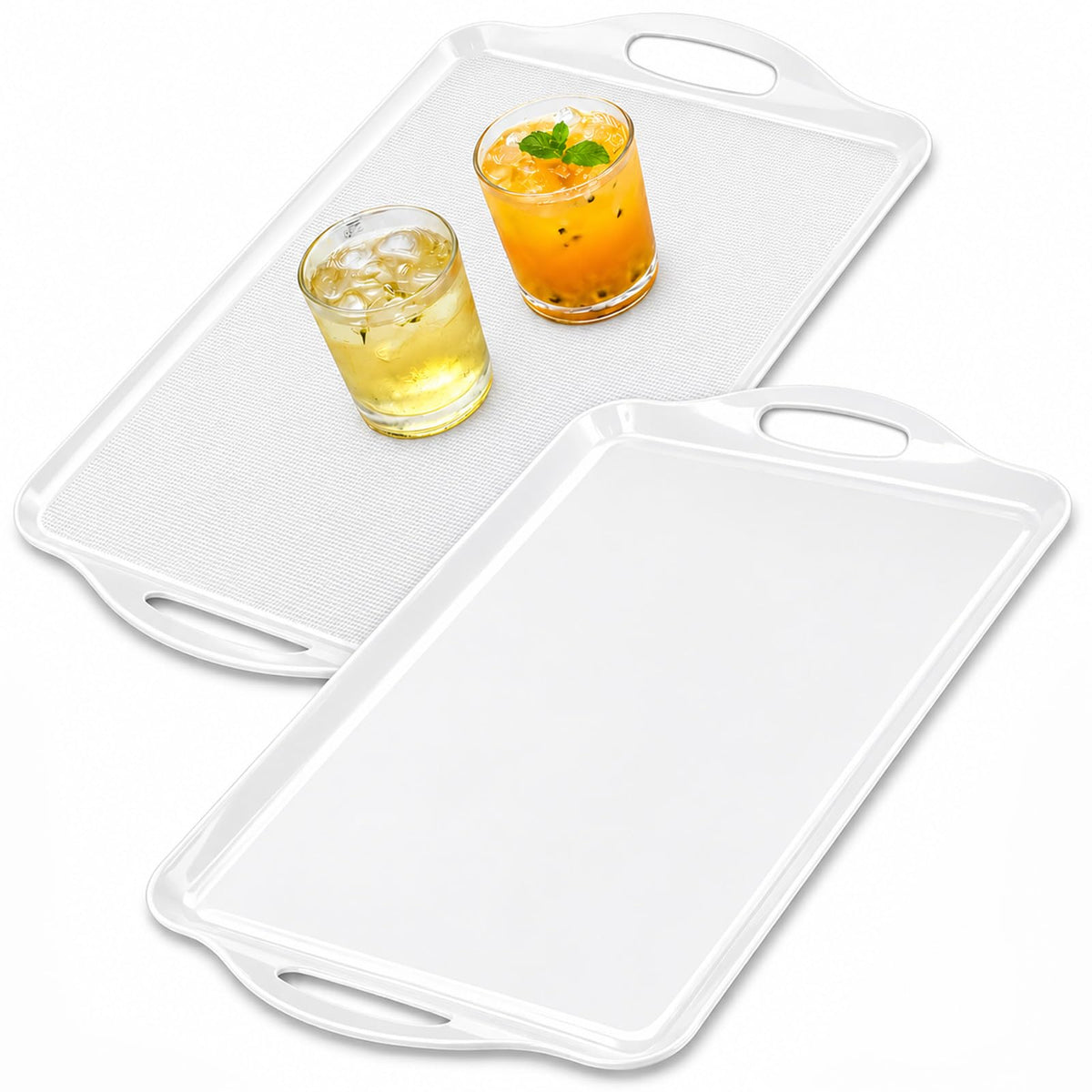 Thanksgiving Serving Trays with Handles, 19 x 11.6 Inch, Set of 2, Bamboo Fiber Serving Platter, Dishwasher Safe, with Removable Silicone Mats, Turkey and Fall Plaid