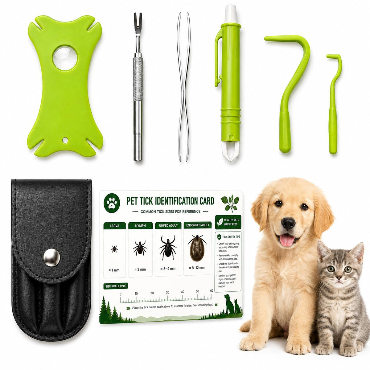 Tick Removal Tool Kit 8-in-1 with Storage Box for Dogs and Cats | Stainless Steel - Tick & Flea Remover Dogs Cats Outdoor - Tick Comb Tweezers Flea Comb Magnifying Glass Storage Box