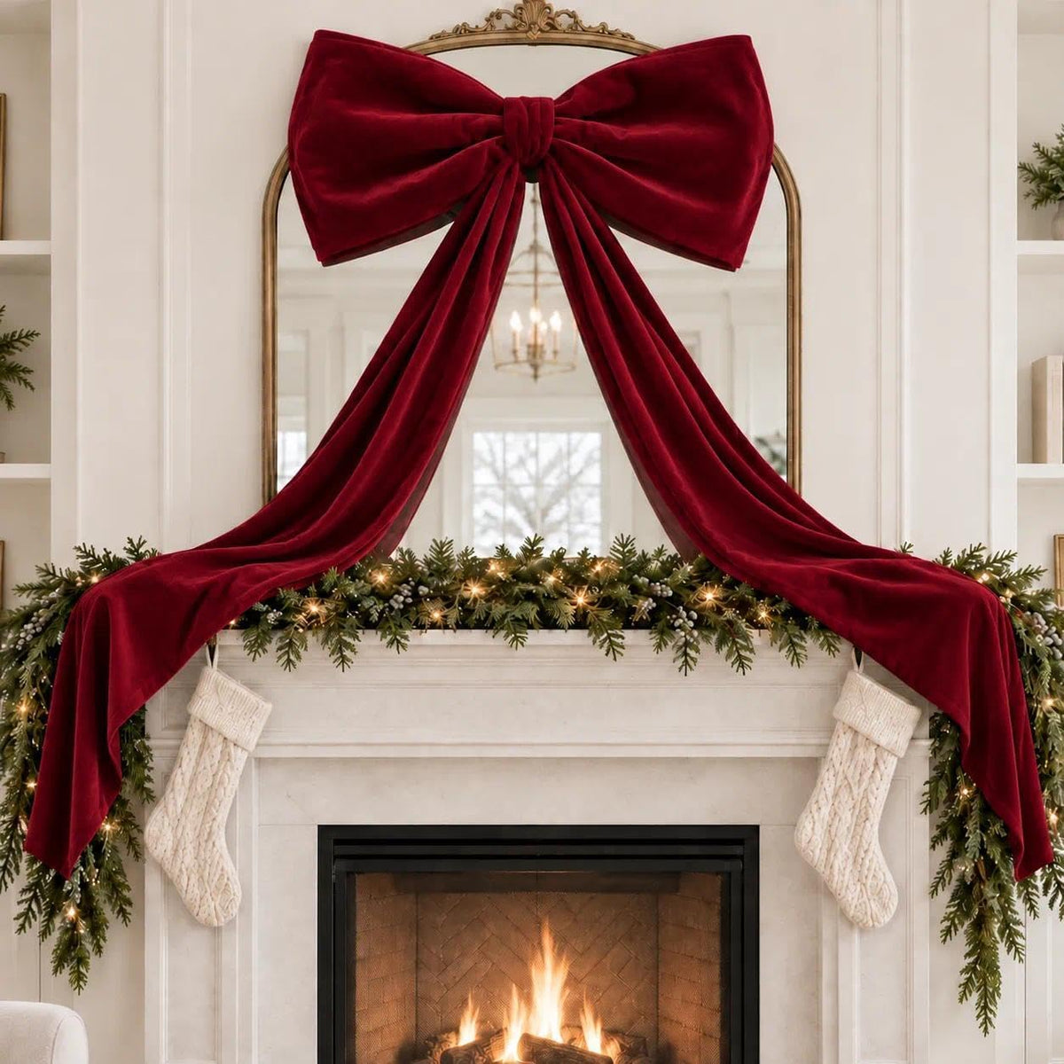 Giant Burgundy Red Velvet Christmas Tree Topper Bow 31.5"x79"