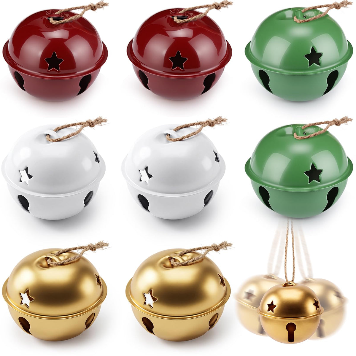 Zhengmy 16 Pcs Large Christmas Jingle Star Bell Xmas Ornament, Gold