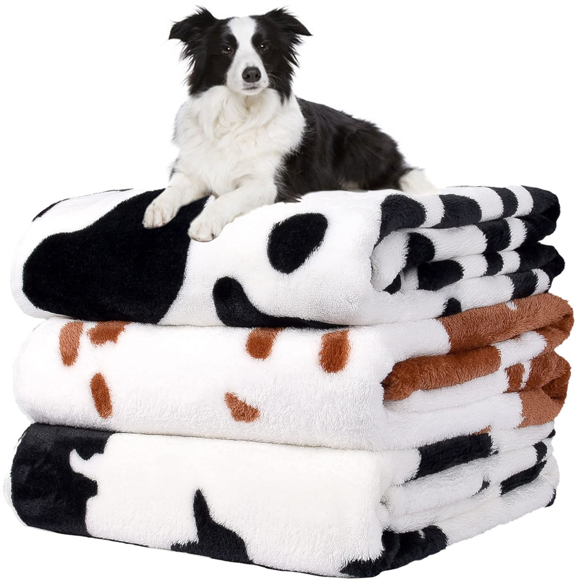 Rezutan 1 Pack 3 Blankets for Dogs, Dog Blanket for Large & Medium Pet Cat, Premium Soft Fluffy Suitable for Dog Kennels & Beds, Sofas, Gifts Puppy Essentials, 41x31inch, Gray/Blue/Beige
