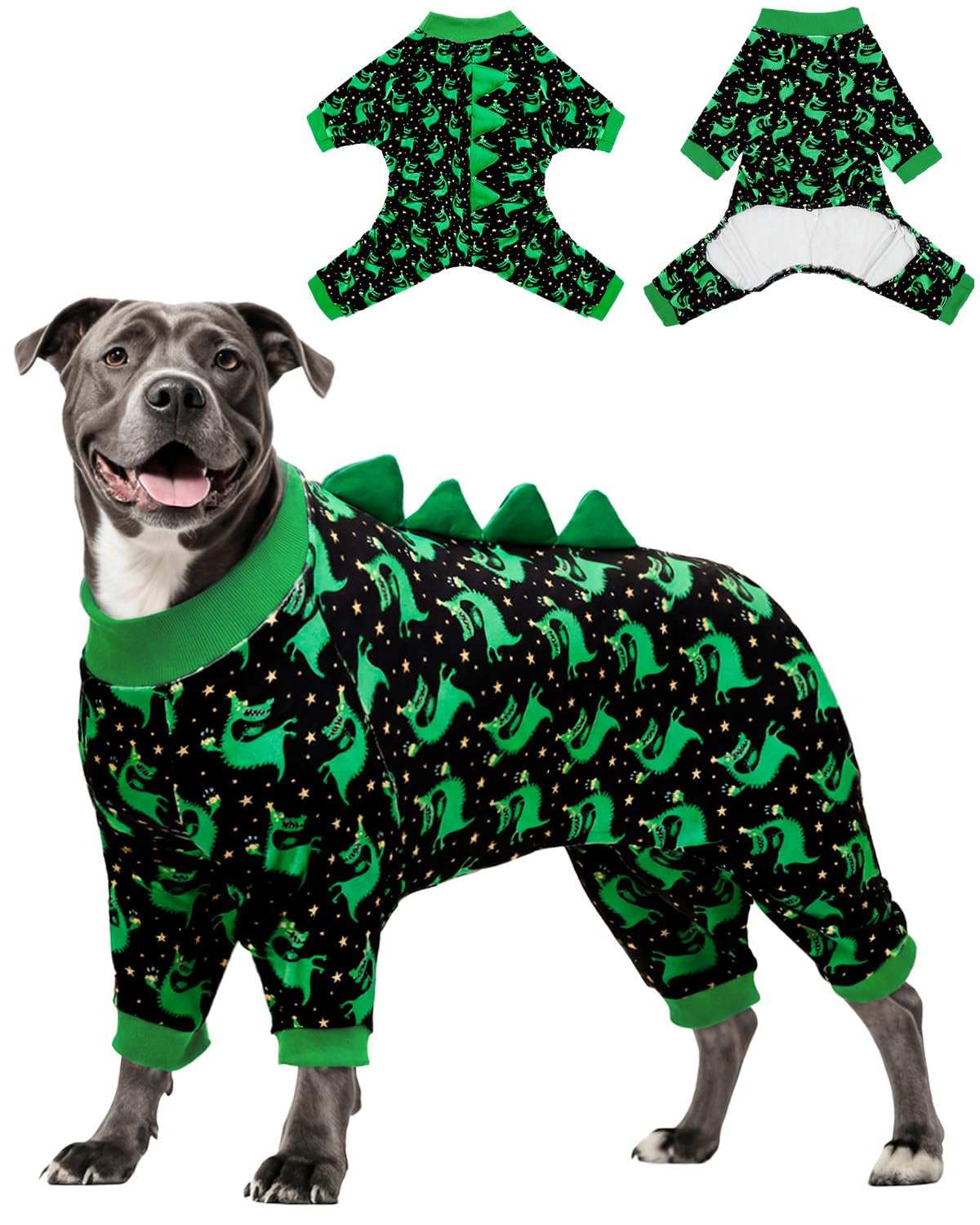 CuteBone Dinosaur Costume Dog Pajamas, Stretchy Spandex Crystal Velvet Sleepwear Coat for Small Dogs, Soft & Warm Pet Outfit Clothes for Cold Weather, Cozy Pullover Design COSP05XXL