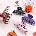 CAVETEE 4 Pack Halloween Hair Claw Clips for Women, Bat Ghost Cat Pumpkin Printed Acrylic Hair Clips for Holiday Party