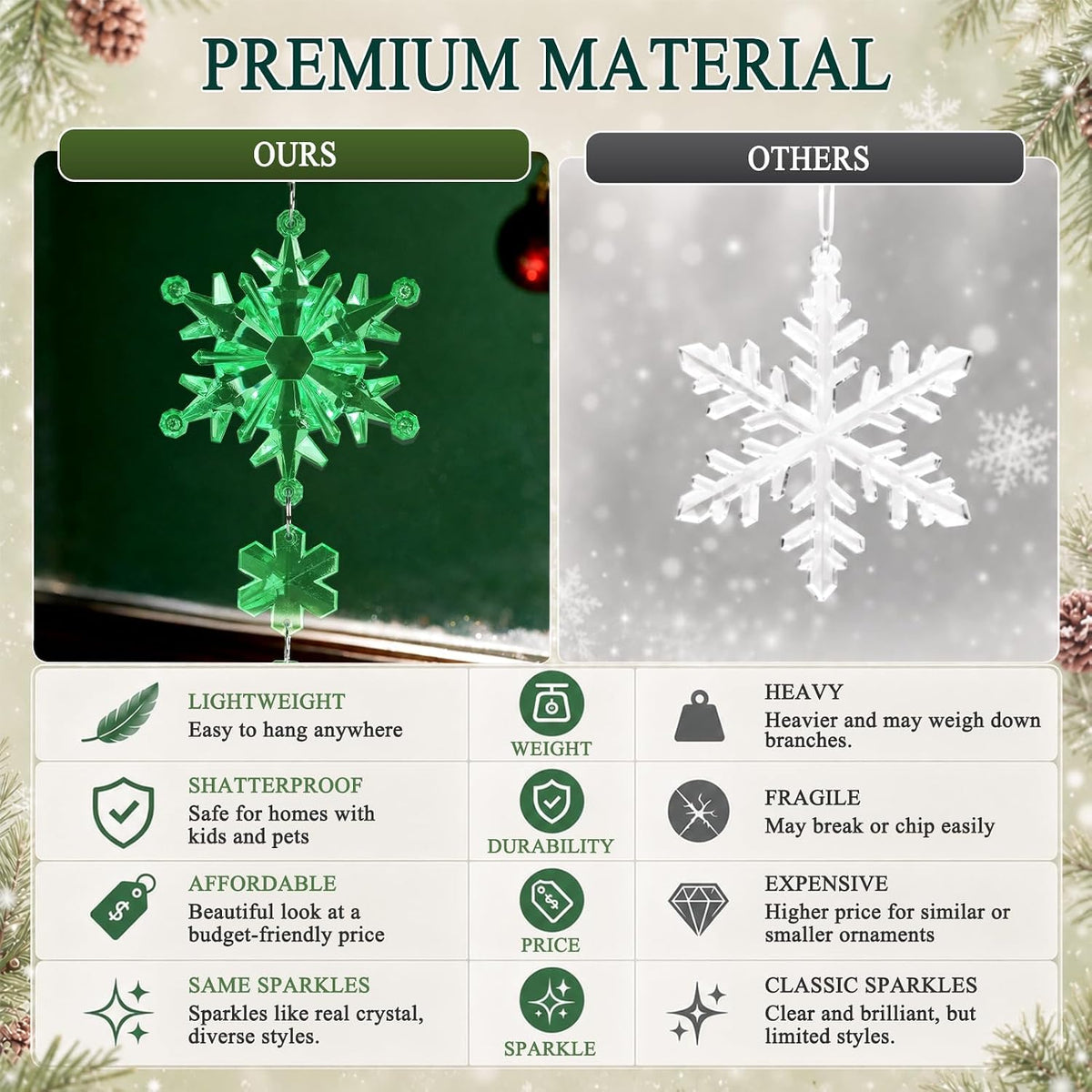 Crystal Ornaments for Christmas Tree Winter Wonderland Decorations