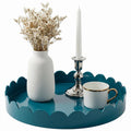 Gesodant Scalloped Glossy Plastic Lacquer Decorative Tray, 15.7 x 11.8 Inch Rectangle Serving Tray with Handles for Coffee Table, Ottoman, Bedroom Vanity, Living Room Centerpiece (Royal Blue & Gold)