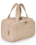 BAGSMART Travel Toiletry Bag, Crush Toiletry Bag for Women, Wide-open Puffy Toiletry Bags for Traveling, Large Travel Cosmetic Makeup Bag Organizer for Accessories,Toiletrie, Beige