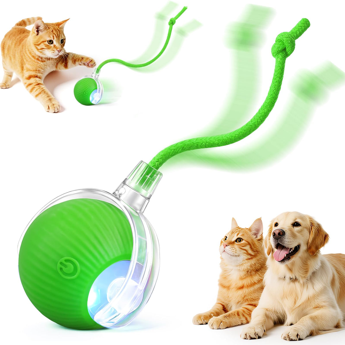 Smart Interactive Automatic Electric Rolling Moving Rechargeable Motion Activated Self Play Electronic Stimulation Chase Teaser Ball Toy with Rope for Indoor Bored Adult Cat and Dog, Red
