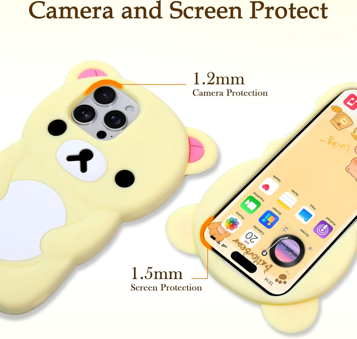 IAIYOXI Soft Silicone Bear Case for iPhone 15, Cute 3D Cartoon Teddy Bear Designed, Protective Lovely Fun Adorable Fashion Phone Case, Kawaii Cover for Women Girls Kids, Yellow