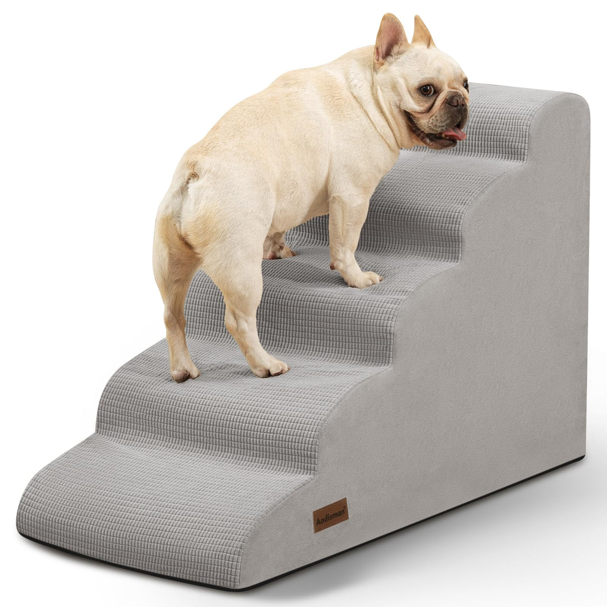 Aodisman Dog Stairs for Small Dogs and Cats,3-Step Pet Ramp for Bed & Couch | 15.7" H Non-Slip Sturdy Dog Steps with Curved Ramp for Senior,Short-Legged Dogs,Puppy and Cats to Reach Sofa or Chair,Grey