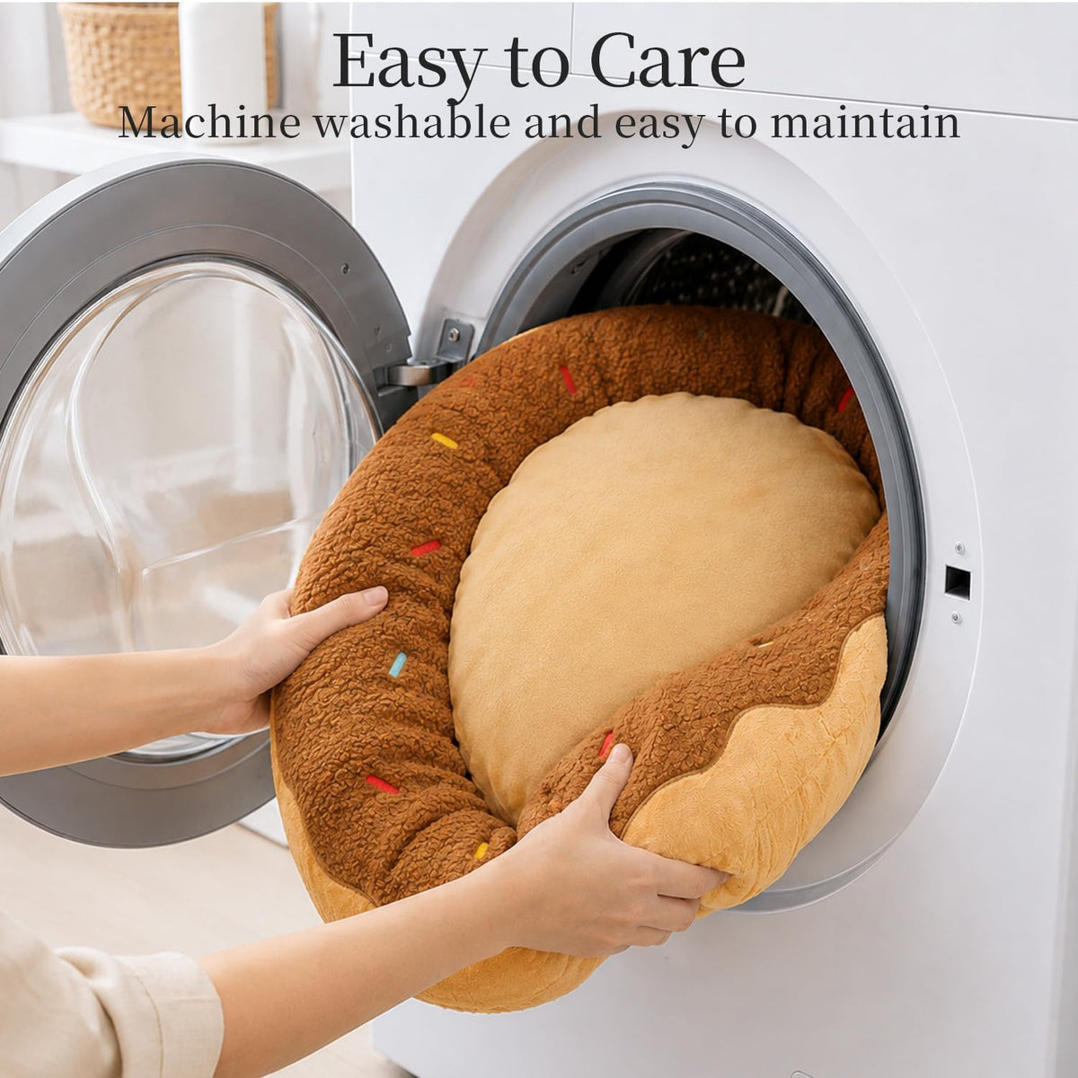 Donut Cat Bed, 21in Calming Small Dog Bed, Washable