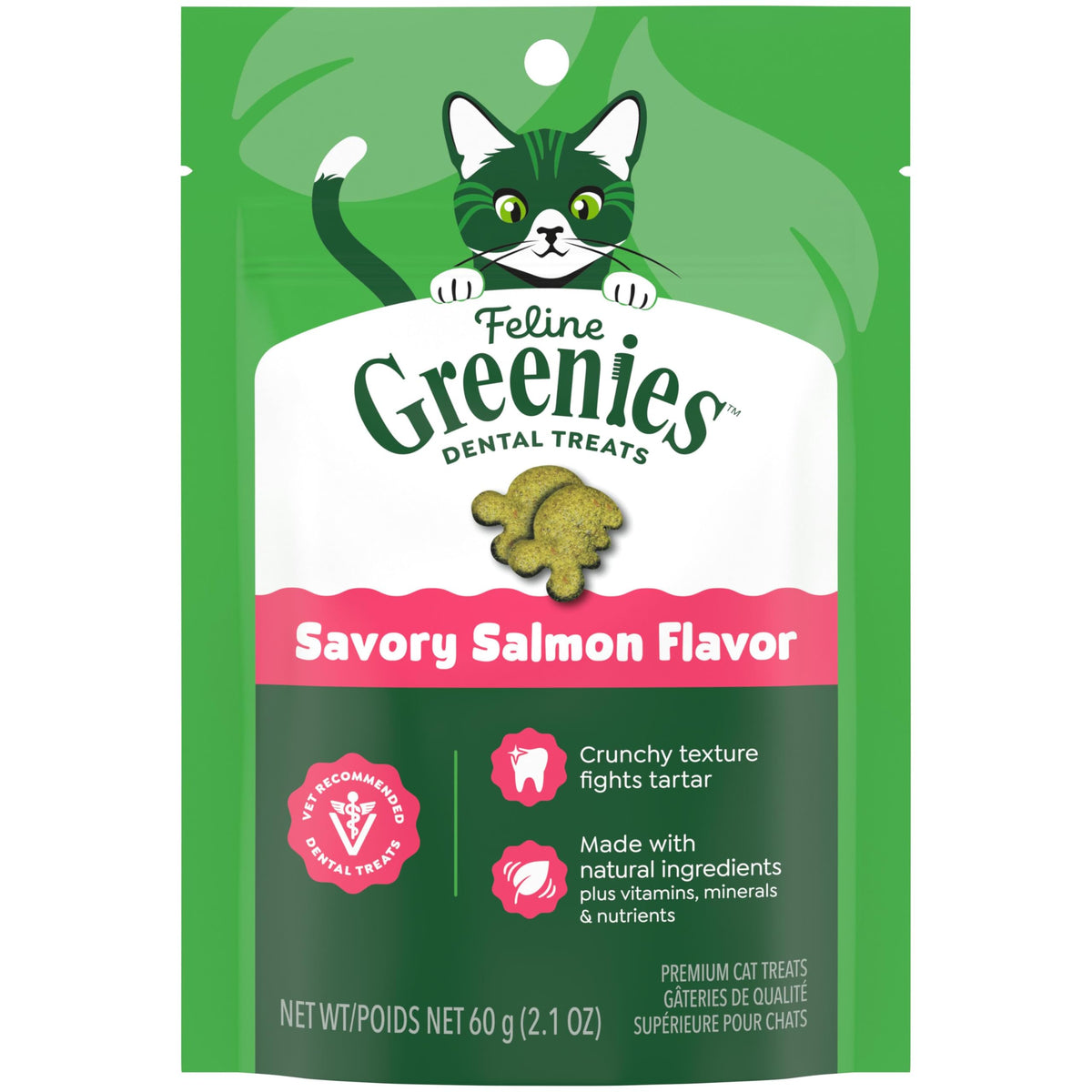 Greenies Cat Treats, Feline Veterinarian-Recommended Adult Natural Dental Cat Treats, Savory Salmon Flavor, 4.6 oz. Pouch