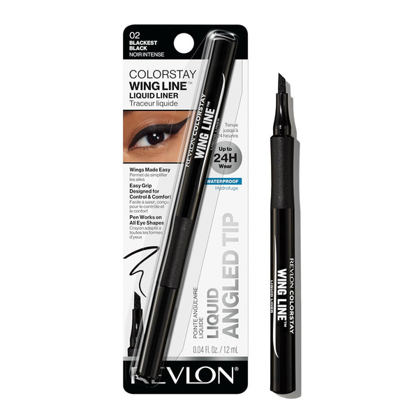 Revlon ColorStay Wing Line Liquid Eyeliner, Blackest Black, 0.04 fl oz | Waterproof liquid eyeliner with angled tip for easy wings & cat eyes. Smudge-proof, up to 24hr wear.