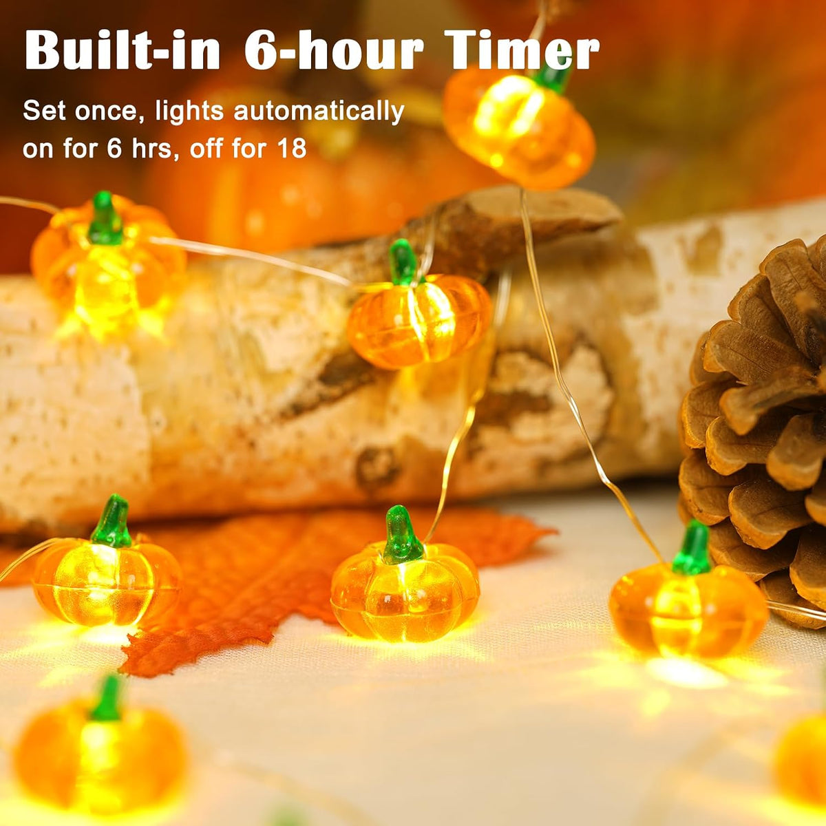 Pumpkin Lights String Battery Operated 10ft 30 LEDs Halloween Decorations