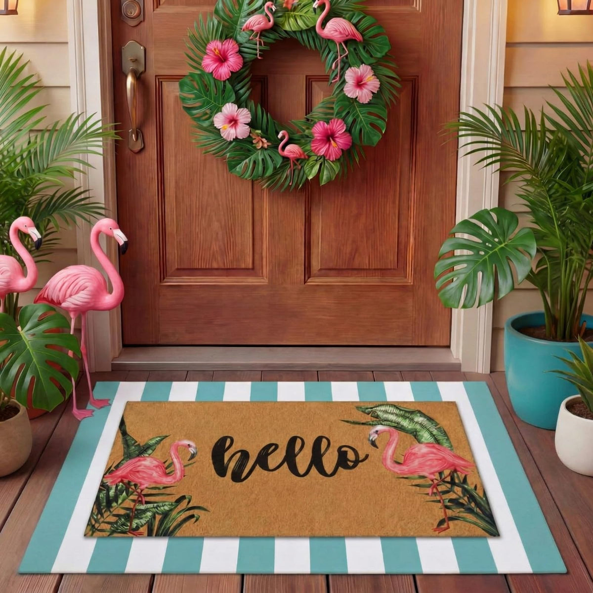 Tinideya 2 23.6 X 35.4 Inches Plaid Ghost Red Brown | Layered Coir Doormat Set, Non Slip Backing for Outdoor Entryway, Buffalo Plaid Seasonal Design, Front Porch Home Decor