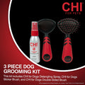 CHI for Dogs Small Dog Detangling Kit, 3-Piece Grooming Set with Detangling Spray, Slicker Brush, and Double-Sided Pin-and-Bristle Brush for Small Breeds with Tangles and Mats, Includes Zipper Pouch
