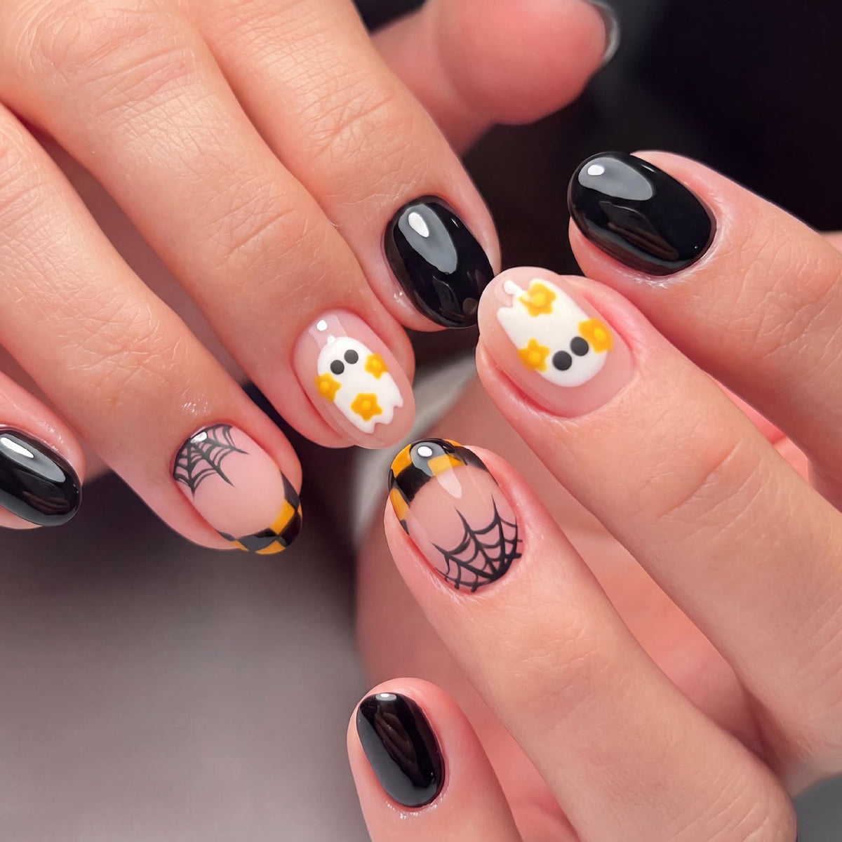 Halloween Press on Nails Medium Almond MABKJLF Fake Nails Glow in The Dark Full Cover Nightmare Christmas False Nails Glossy Glue on Nails Artificial Acrylic Nails for Women Girls 24 Pcs