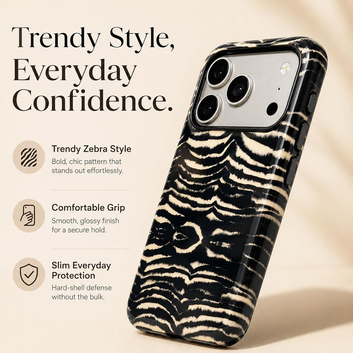 Compatible with iPhone 18 Pro Case,Animal Stylish Zebra Tiger Print Pattern Retro Phone Case Shockproof Double-Layer Drop-Resistant Protection,Zebra, for iPhone 18 Pro