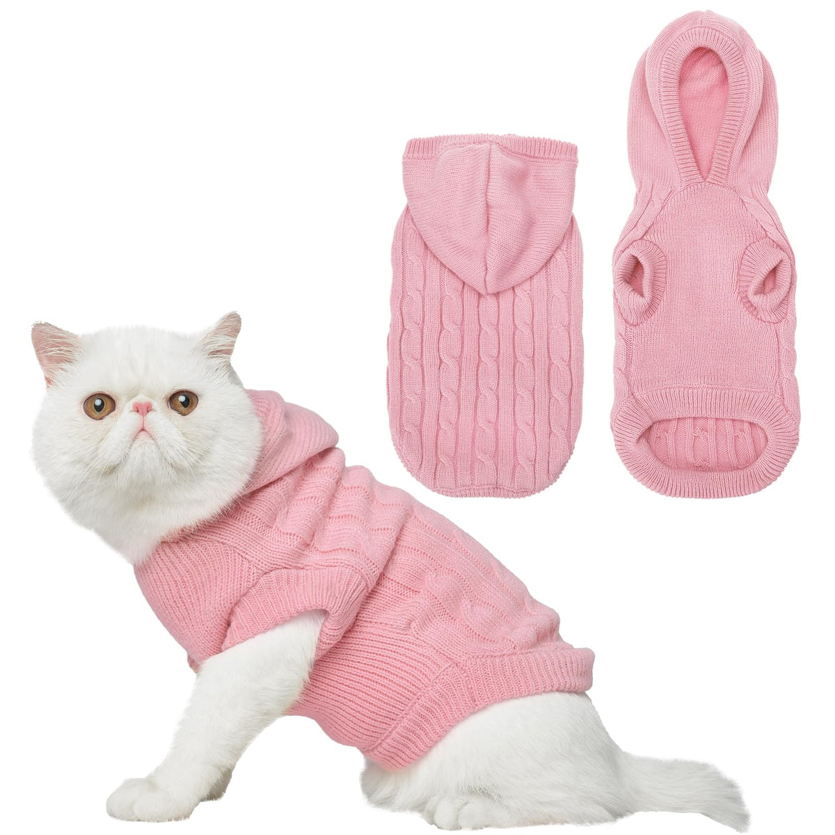 PUPTECK Winter Dog Cat Sweater Coat - Soft Cold Weather Clothes Knitwear for Kitties & Small Dogs Indoor Outdoor Walking Warm, Knitted Classic for Doggies Kitties Girls Boys, Pink M