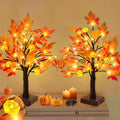 TURNMEON Thanksgiving Decor 2 Pack 18 Inch Prelit Fall Maple Tree 48 LEDs