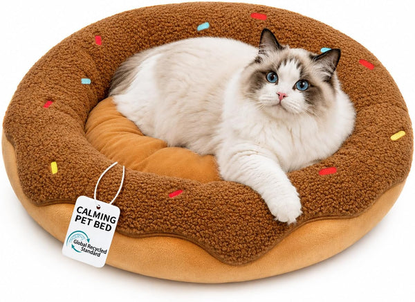 Donut Cat Bed, 21in Calming Small Dog Bed, Washable