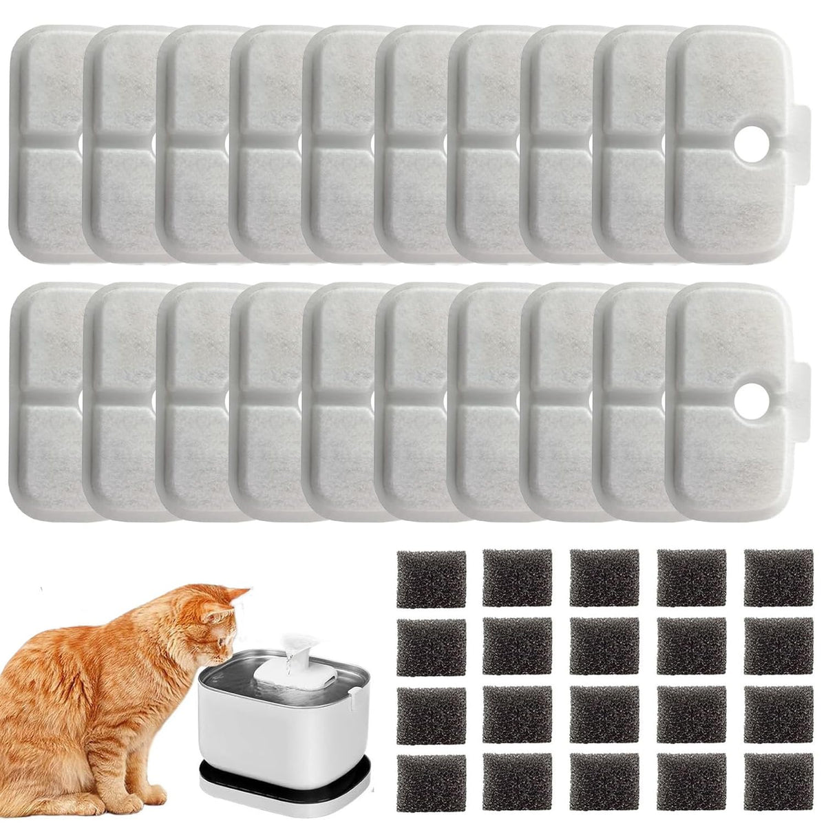 16 Pack Cat Water Fountain Replacement Filter for Petlibro Dockstream Cat Water Fountain(PLWF005/PLWF115/PLWF105, Pet Water Fountain Filter with Replacement Pre-Filter Pump Sponges(16+16)