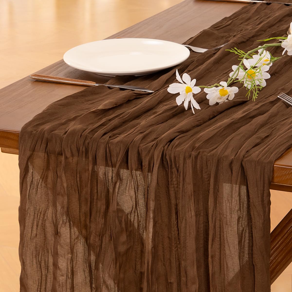 Fall Table Runner Terracotta Cheesecloth Boho Wedding Thanksgiving Decor