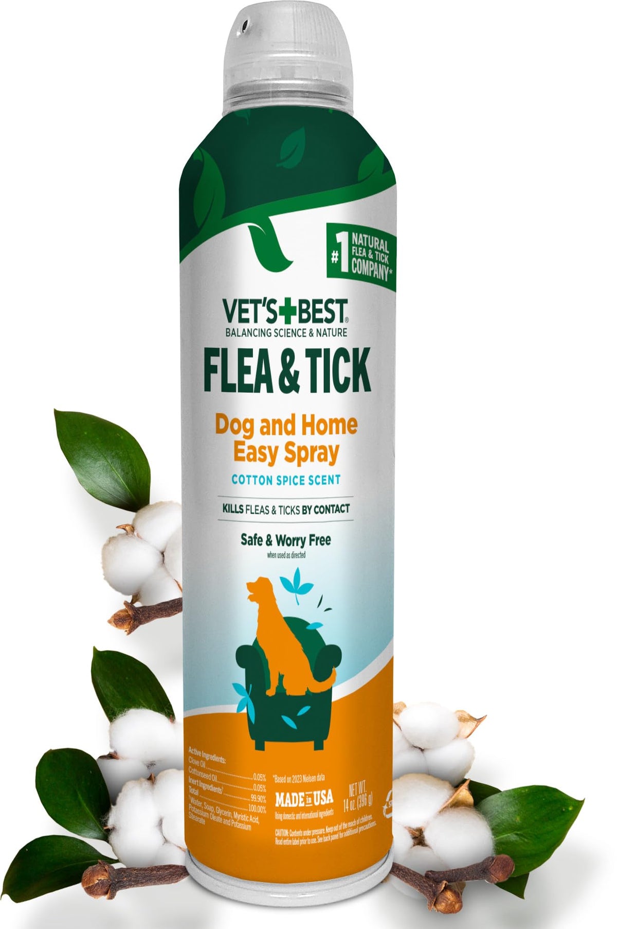 Vet’s Best Flea & Tick Home Spray for Dogs – Plant-Based Flea and Tick Treatment with Cotton Spice Scent – Indoor Flea Spray for Dogs – Made in USA Flea Control for Home Use – 32 oz