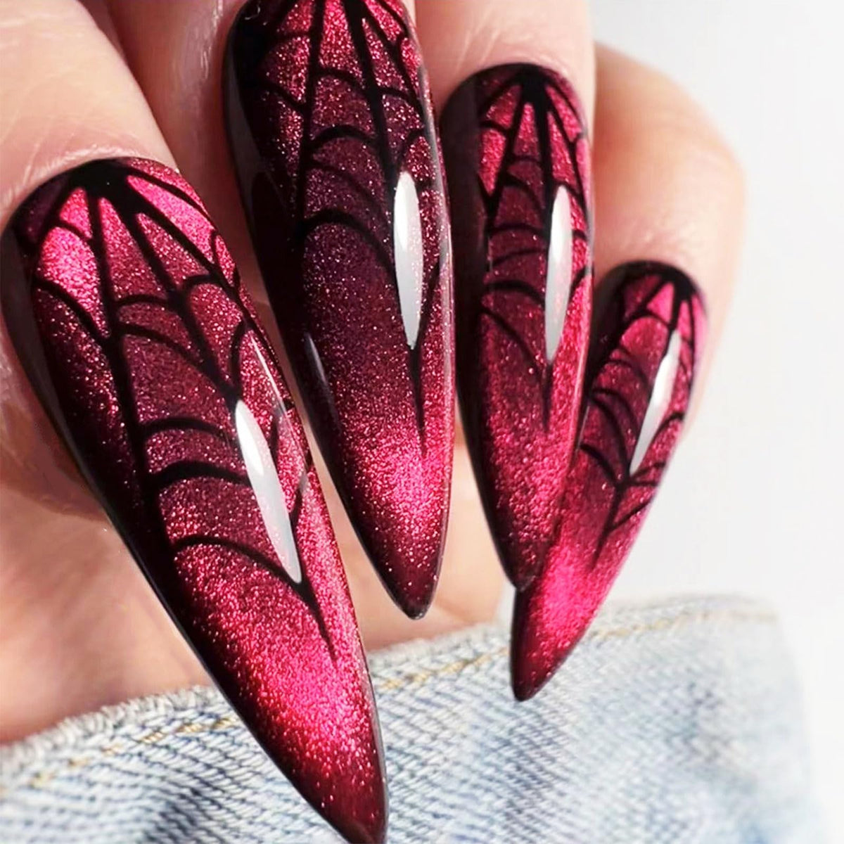Halloween Long Stiletto Press on Nails Glossy Purple Glitter Acrylic False Nails 24Pcs Sparkly Fake Nail Black Bats Gel Glue on Nail French Tips Stick on Fingernails for Coquette Women Girls