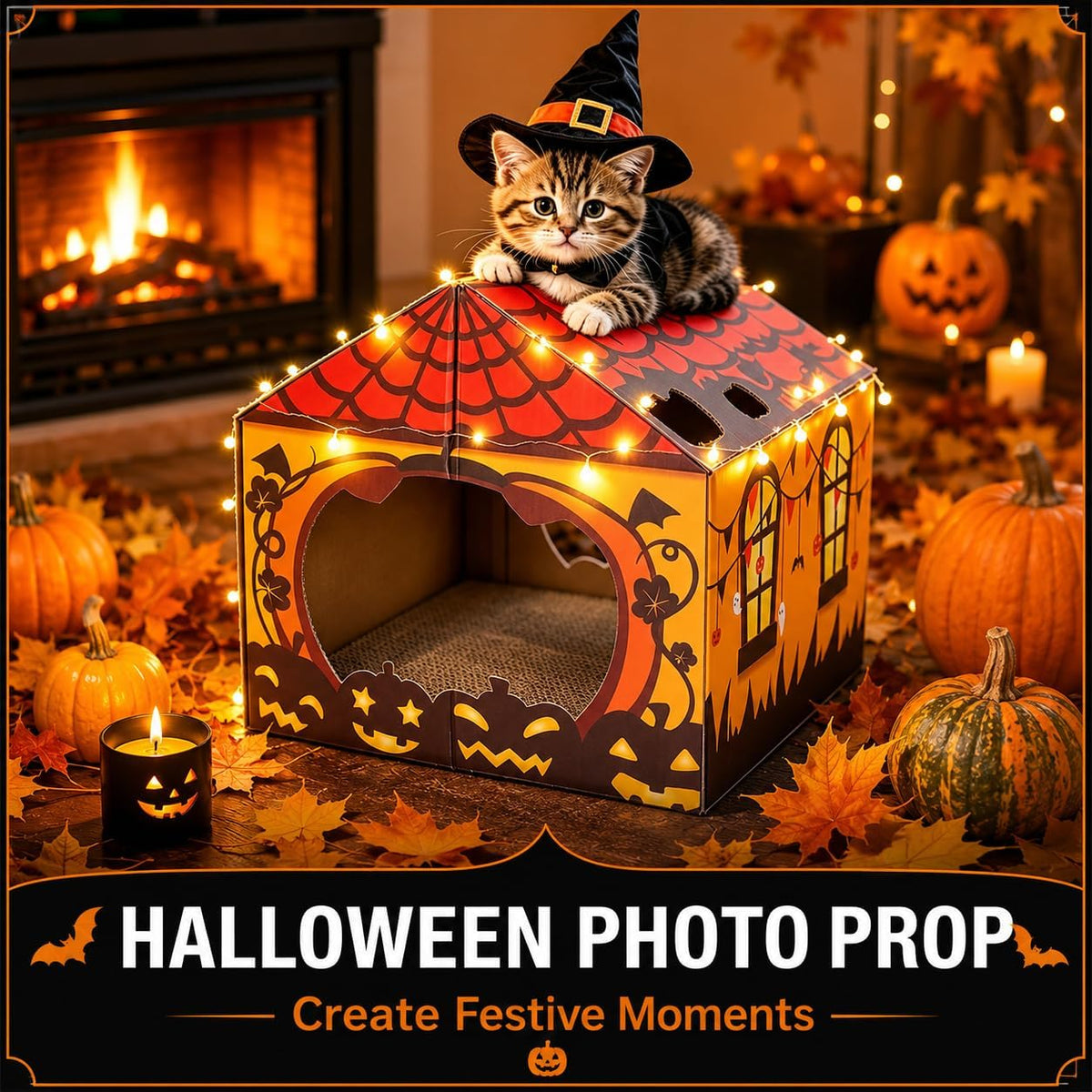 Tailtastic Halloween Cat Scratcher House with Pads & Catnip for Indoor Cats