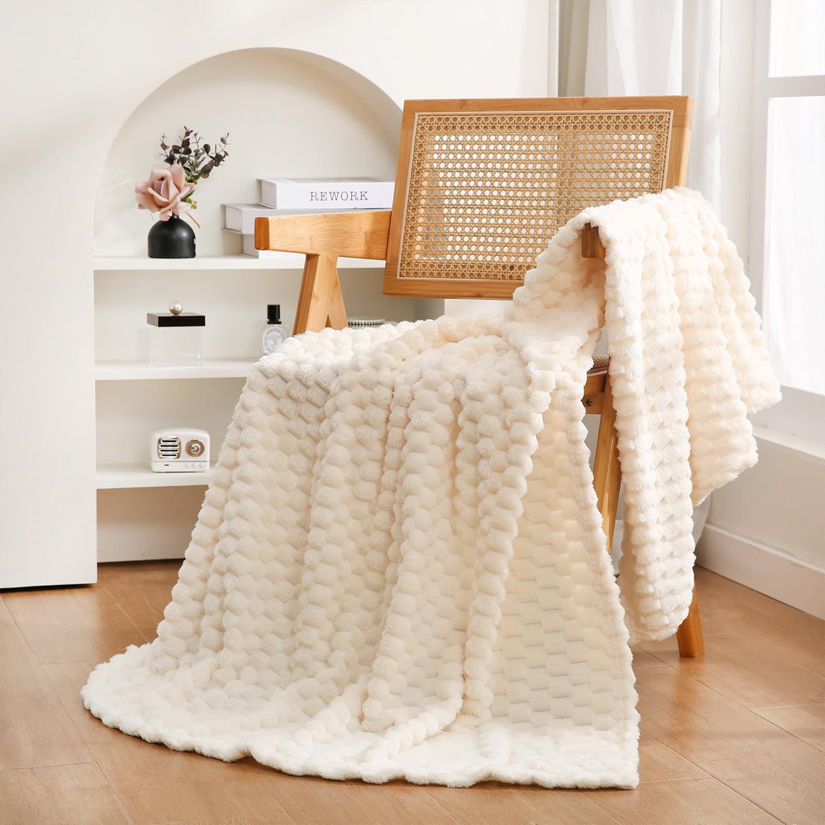 Puncuntex Burnt Orange Throw Blanket 50"×60" Fuzzy 3D Jacquard Decorative