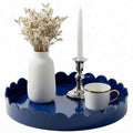 Gesodant Scalloped Glossy Plastic Lacquer Decorative Tray, 15.7 x 11.8 Inch Rectangle Serving Tray with Handles for Coffee Table, Ottoman, Bedroom Vanity, Living Room Centerpiece (Royal Blue & Gold)