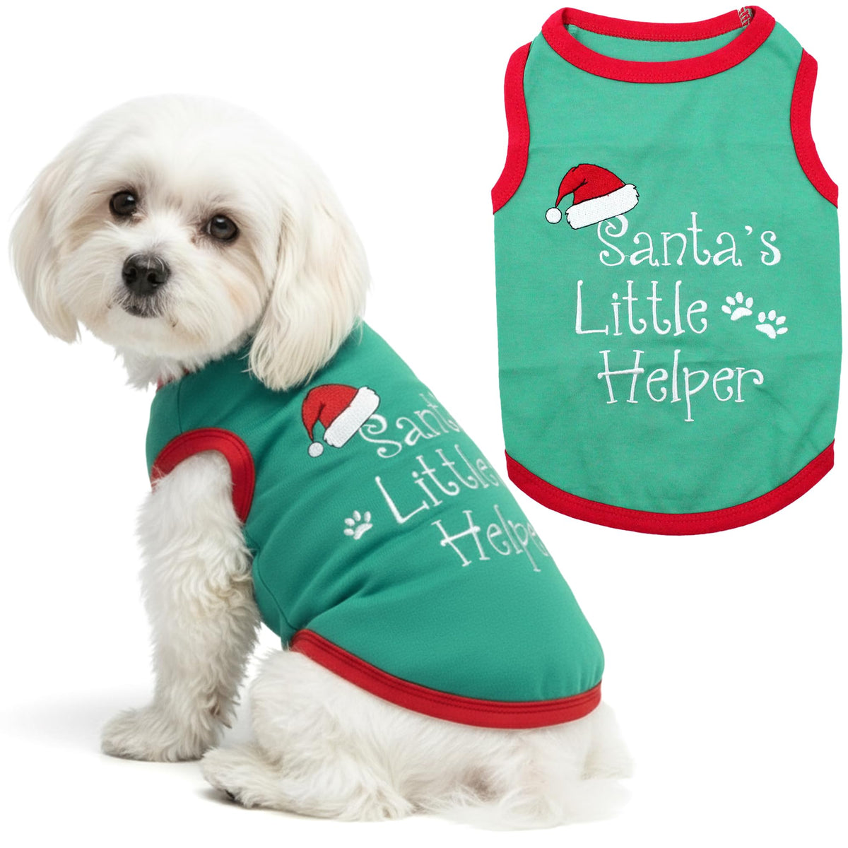 Parisian Pet Dog Tshirt - Embroidered “ Sorry Santa I Ate Your Cookies “ Dog Shirt - Lightweight Cotton Pet Christmas Outfit - Sleeveless Christmas Puppy Clothes - Shirts for Small Dogs - XXS