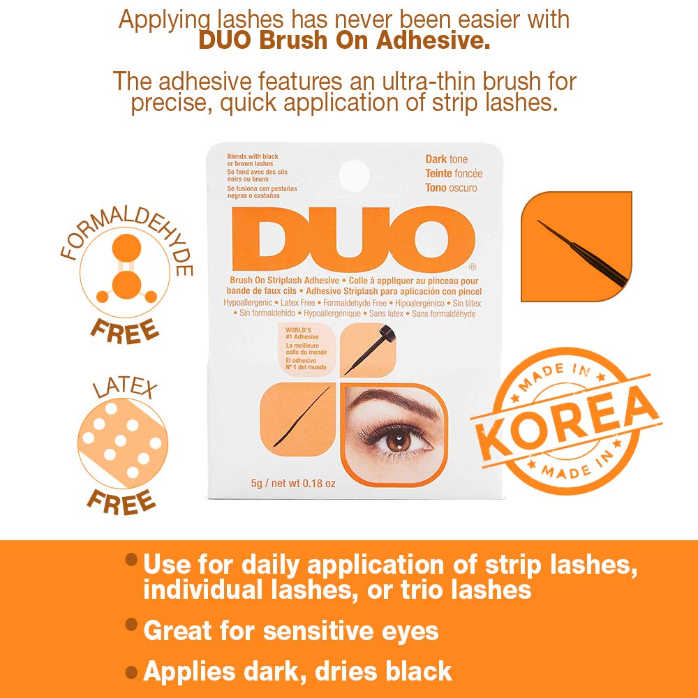 DUO Brush-On Lash Glue - Dark Tone, Waterproof Strip Lash Adhesive, Long-Lasting Eyelash Glue for Clusters & Strip Lashes, 0.18 oz, 1 Pack