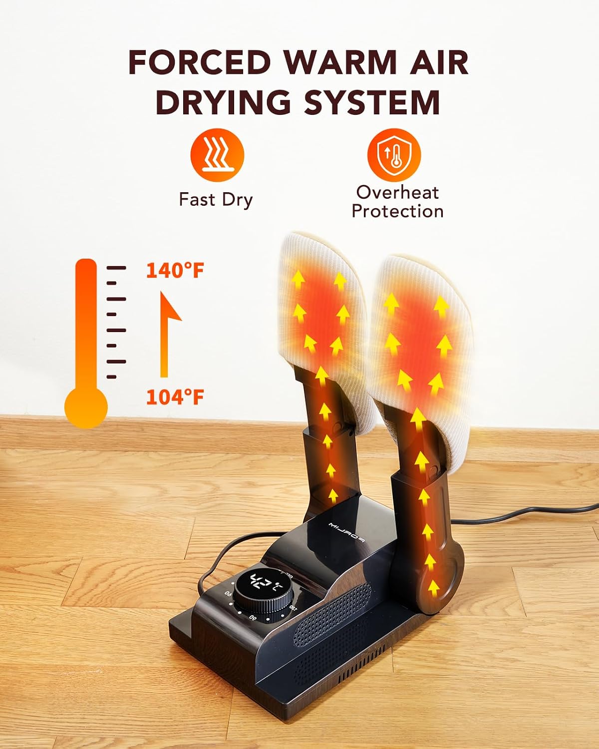 FORLIM Shoe & Boot Dryer for Work Boots, Forced Air, 2-Hour Timer, Black