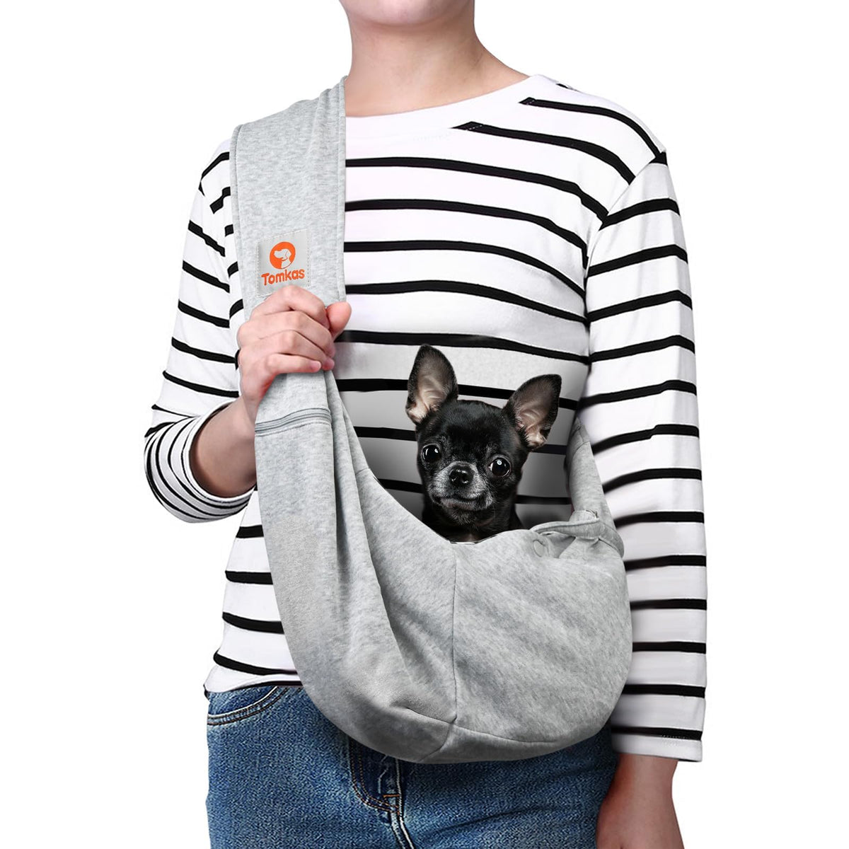Tomkas Small Dog Sling Carrier - Classic Pocket & Classic Strap - Wrap Carrier - for 3-10 lbs Pets(Black)
