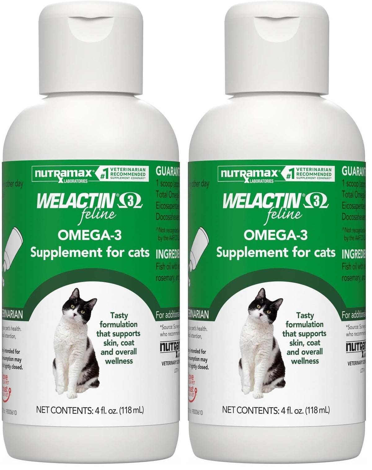Nutramax Welactin Omega 3 Fish Oil for Cats, Skin and Coat Health Supplement, Plus Kidney, Brain, and Vision Support, Premium Omega 3 Fatty Acids EPA and DHA, 4 Ounce Liquid