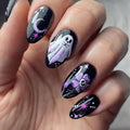 Halloween Press on Nails Medium Almond MABKJLF Fake Nails Glow in The Dark Full Cover Nightmare Christmas False Nails Glossy Glue on Nails Artificial Acrylic Nails for Women Girls 24 Pcs